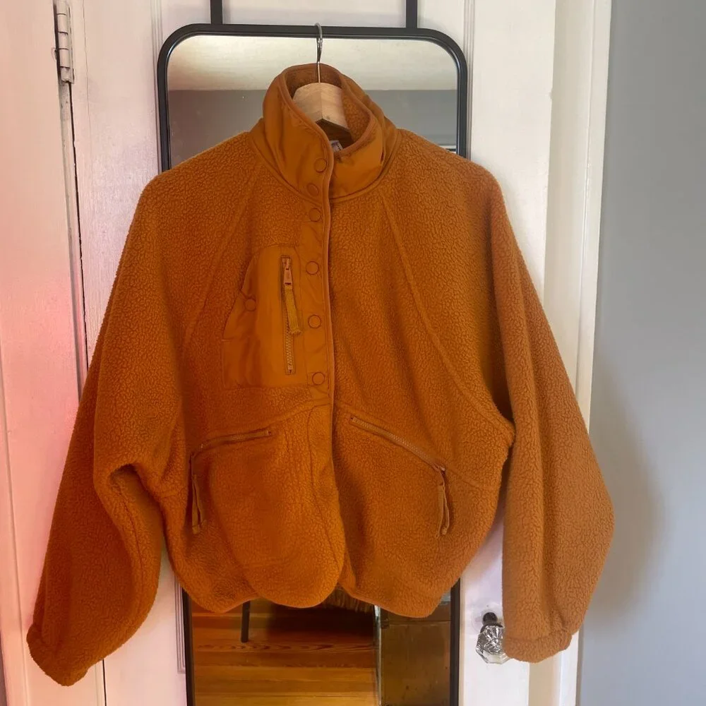 Free People Hit the Slopes Fleece Jacket in Russet Orange, Women's Small - Picture 2 of 6